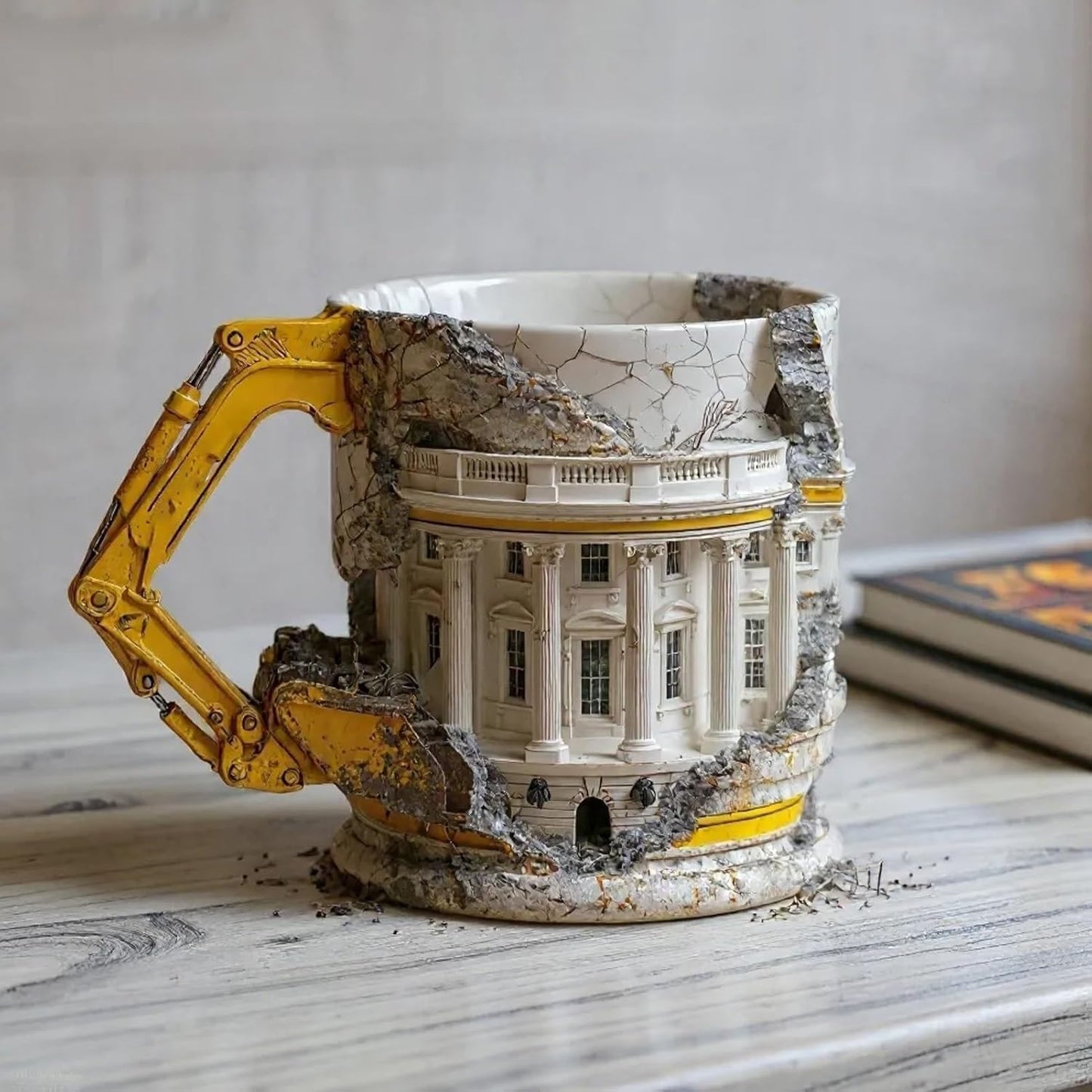 3D Excavator Demolishing Building Theme Novelty Shaped Mug