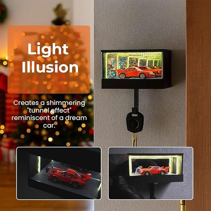 Garage key holder with LED light, 3D illusion wall-mounted key hook, designed specifically for car enthusiasts.