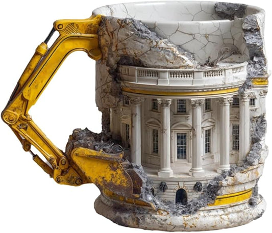 3D Excavator Demolishing Building Theme Novelty Shaped Mug