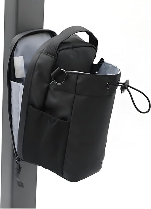 Magnetic fitness bag, portable large-capacity gym bag with phone pocket, water bottle holder, and storage compartments, black, sporty style.