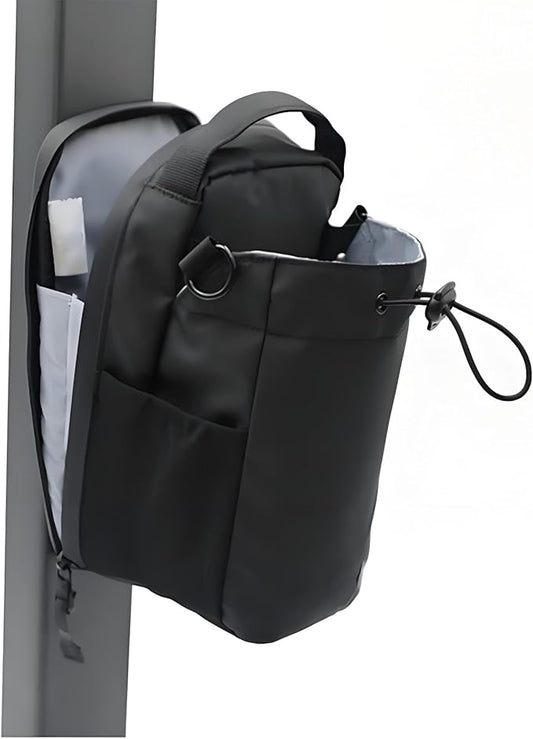 Magnetic fitness bag, portable large-capacity gym bag with phone pocket, water bottle holder, and storage compartments, black, sporty style.