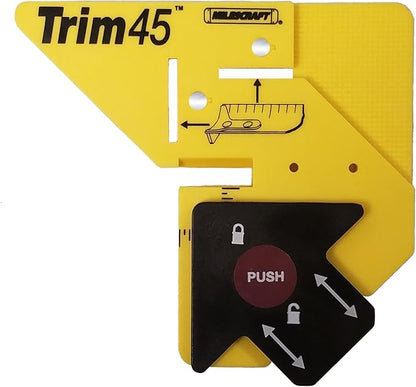 45 Cutting Jig - Adjustable gap setting, a measuring and marking tool for decorative trim installation.