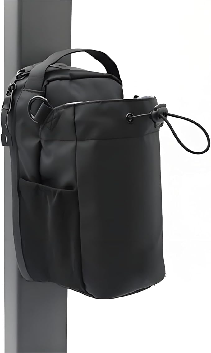 Magnetic fitness bag, portable large-capacity gym bag with phone pocket, water bottle holder, and storage compartments, black, sporty style.