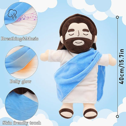 A breathing, comforting plush toy: the Heart of Jesus doll, the Savior doll.