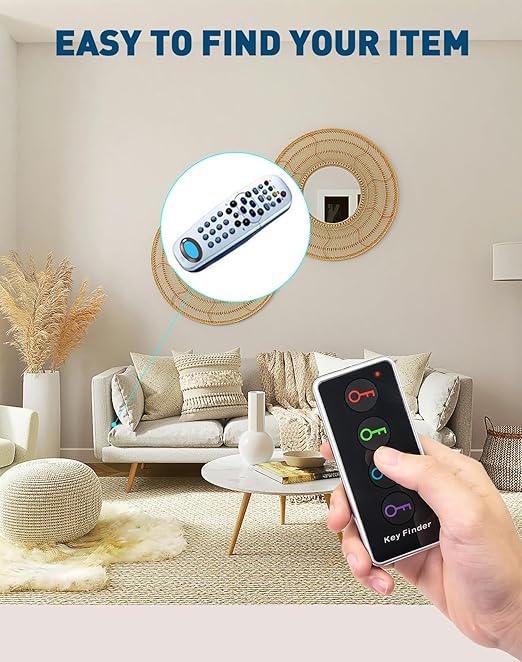 Key finder, wireless remote item locator with sound alert, can be used to find wallets, keys, mobile phones, glasses, pets, etc.