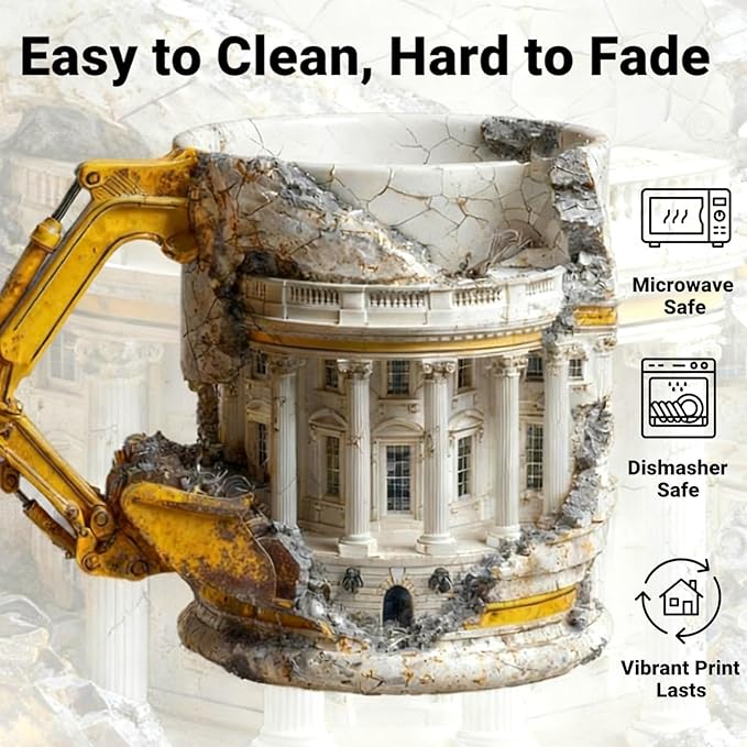 3D Excavator Demolishing Building Theme Novelty Shaped Mug