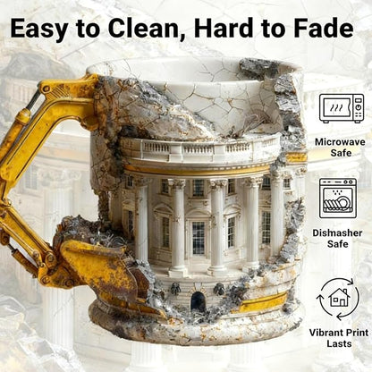 3D Excavator Demolishing Building Theme Novelty Shaped Mug