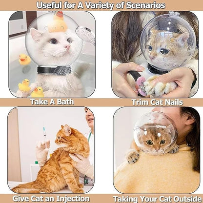 Cat Grooming Helmet, Transparent Head Cover | Anti-Bite Muzzle, suitable for brushing, nail trimming, and bathing.