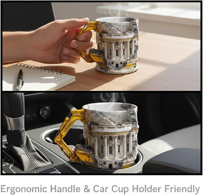 3D Excavator Demolishing Building Theme Novelty Shaped Mug