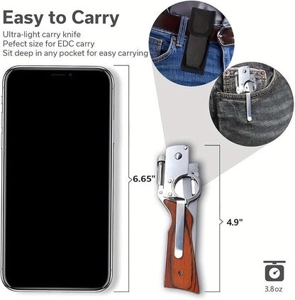 ⚡Last Day 60% OFF-🦋⚔️AK47 folding knife with one-piece steel handle and wooden handle, featuring LED light.-Kitchenware&Camping Gear