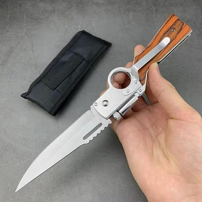 ⚡Last Day 60% OFF-🦋⚔️AK47 folding knife with one-piece steel handle and wooden handle, featuring LED light.-Kitchenware&Camping Gear