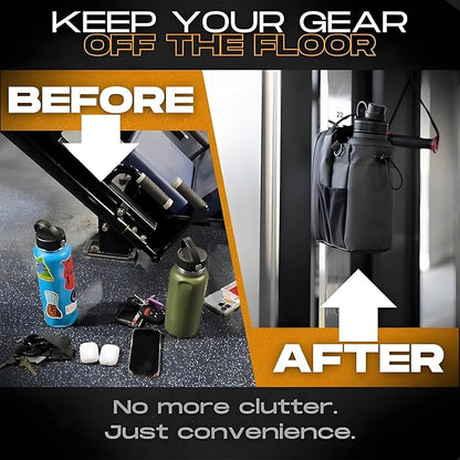 Magnetic fitness bag, portable large-capacity gym bag with phone pocket, water bottle holder, and storage compartments, black, sporty style.