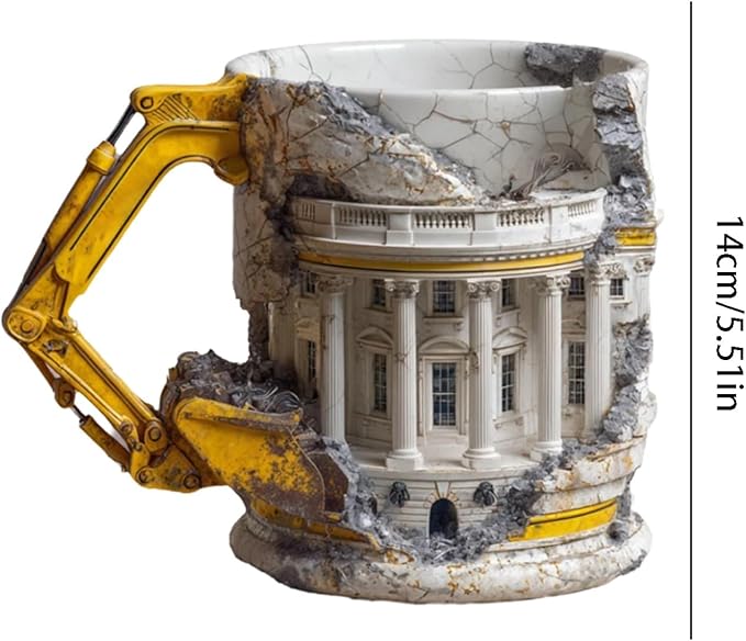 3D Excavator Demolishing Building Theme Novelty Shaped Mug