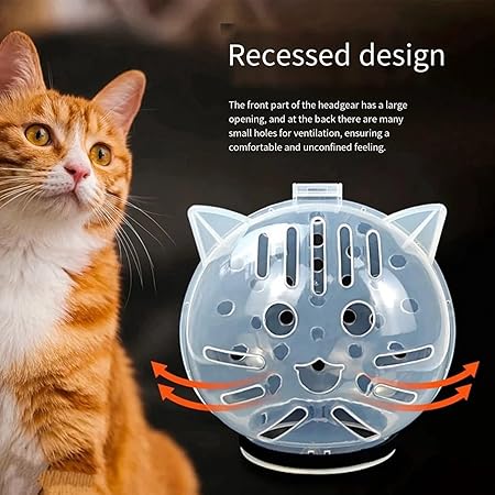 Cat Grooming Helmet, Transparent Head Cover | Anti-Bite Muzzle, suitable for brushing, nail trimming, and bathing.