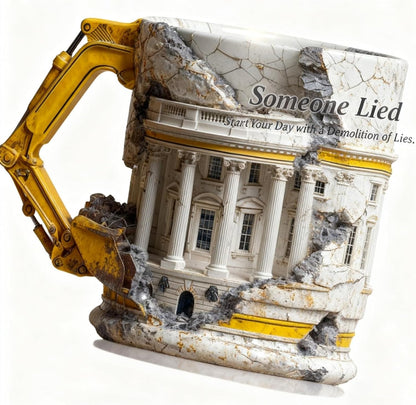 3D Excavator Demolishing Building Theme Novelty Shaped Mug