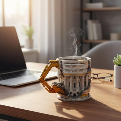 3D Excavator Demolishing Building Theme Novelty Shaped Mug