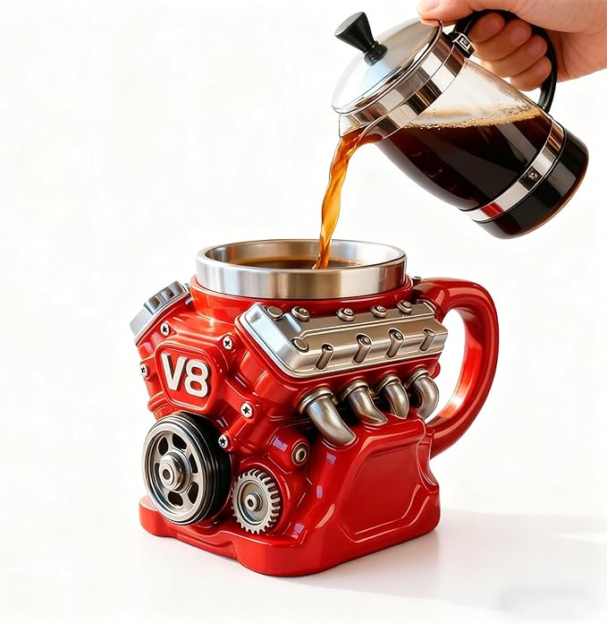V8 Engine Coffee Mug,Personalized Coffee Mug,Creative Car Engine Coffee Cup for Car Lovers Gifts